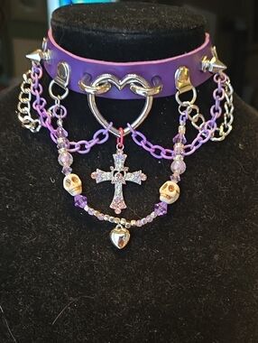 Purple Heart & Cross Layered Choker Necklace - Originaleigh's